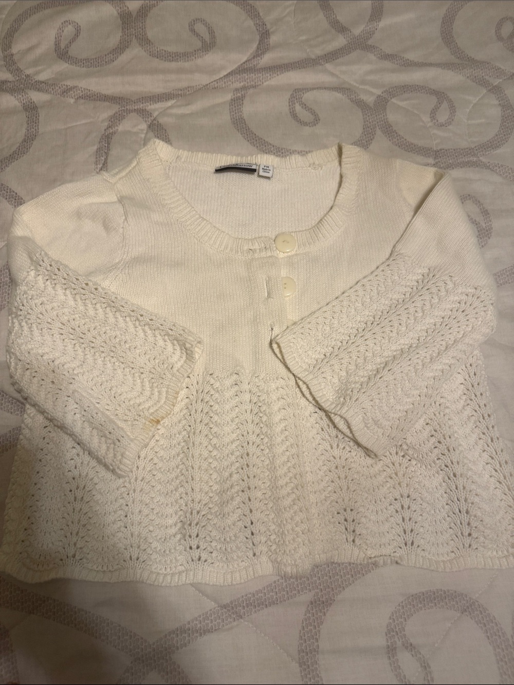 croft & barrow Cream Knit Buttoned Peplum Cardigan